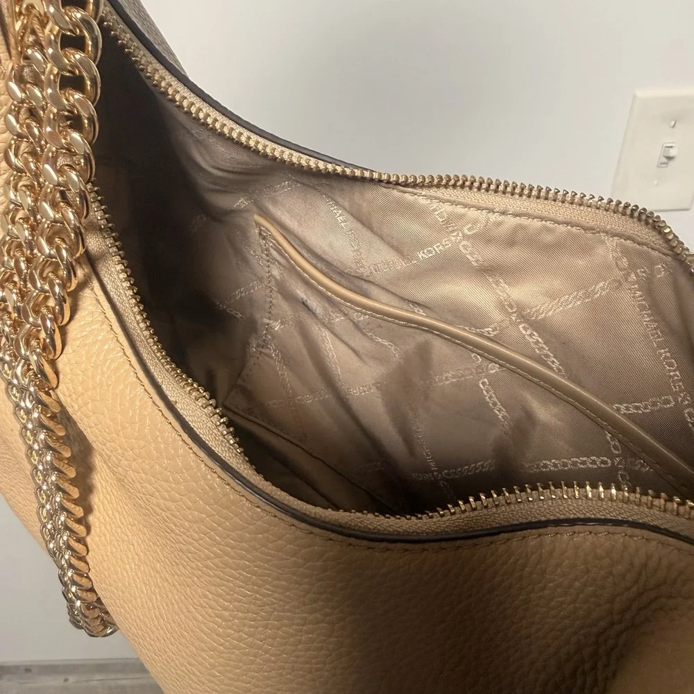 Michael Kors Tan Hobo Shoulder Bag with Gold Chain Accent